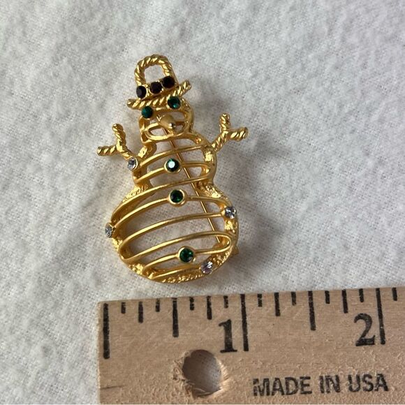 Gold Snowman Brooch Pin Ch - Picture 3 of 6